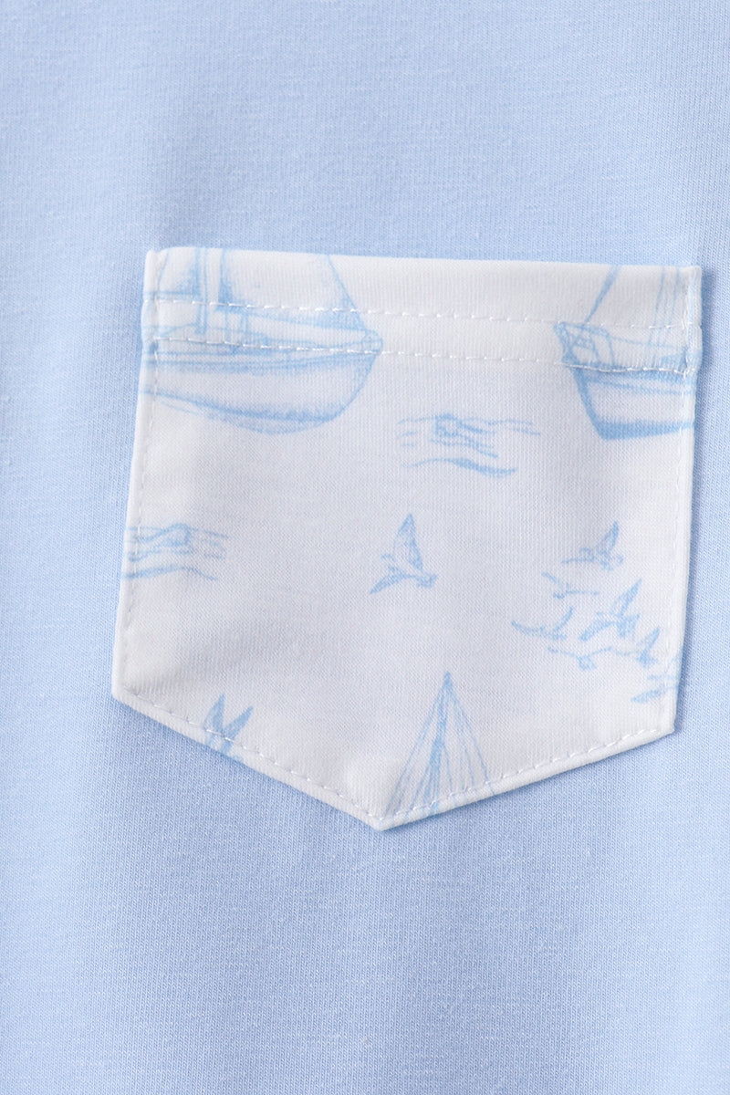 Boys Blue Sailboat Shorts Set