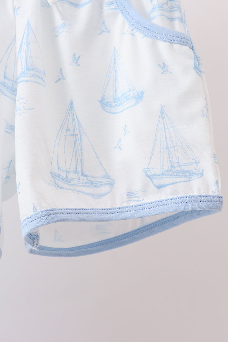 Boys Blue Sailboat Shorts Set