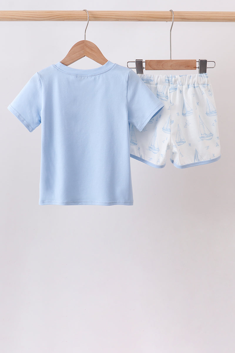 Boys Blue Sailboat Shorts Set