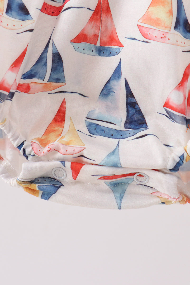 Baby Boys Blue Sailboat Smocked Bubble
