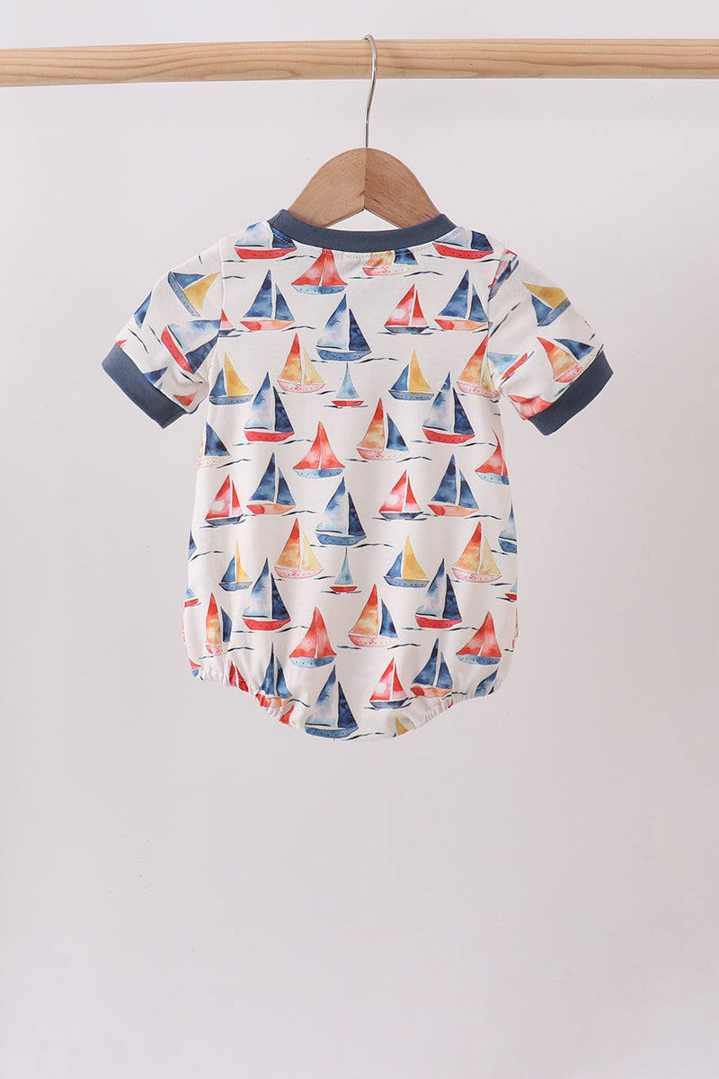 Baby Boys Blue Sailboat Smocked Bubble