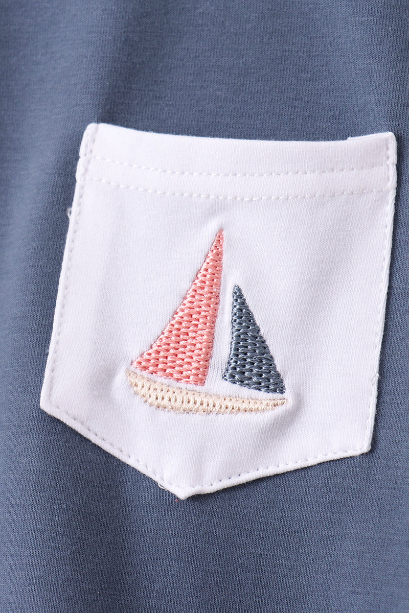 Boys Blue Sailboat Print Shorts Set