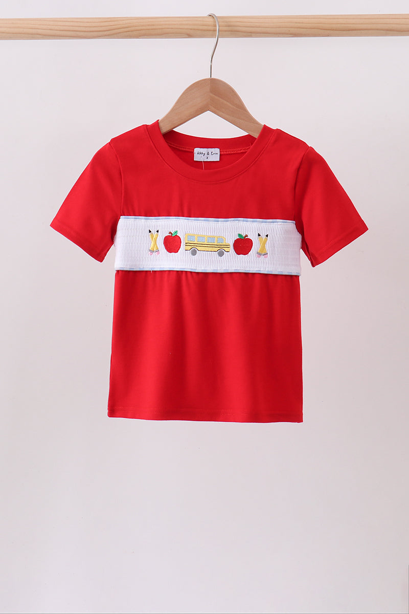 Boys Red School Bus Smocked top