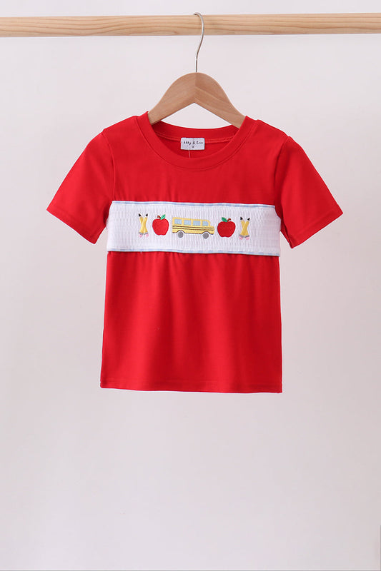 Boys Red School Bus Smocked top