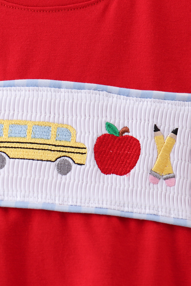 Boys Red School Bus Smocked top