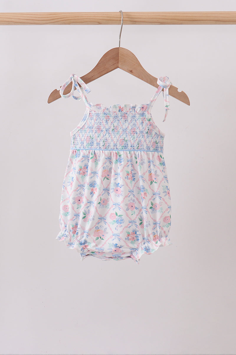 Baby Girls Floral Smocked Bubble