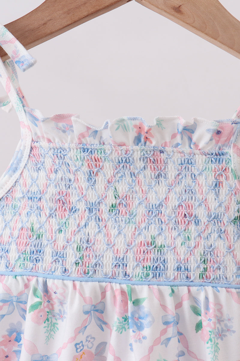 Baby Girls Floral Smocked Bubble