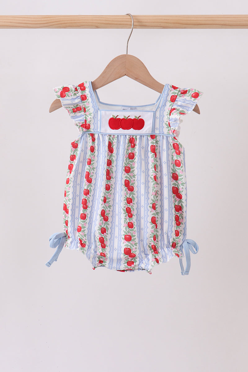 Baby Girl Red Apple Applique Bubble