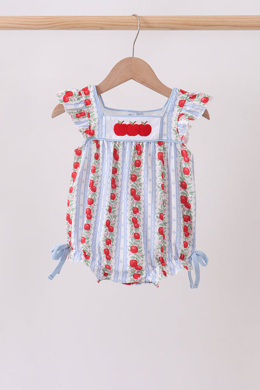 Baby Girl Red Apple Applique Bubble