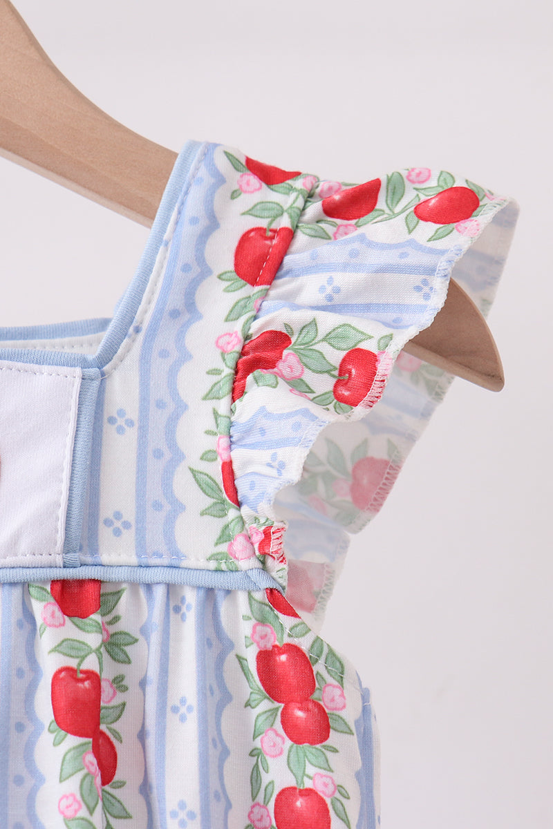Baby Girl Red Apple Applique Bubble
