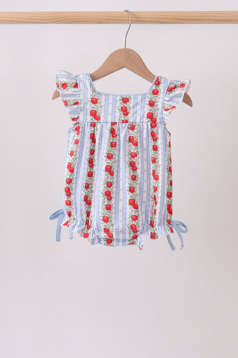 Baby Girl Red Apple Applique Bubble