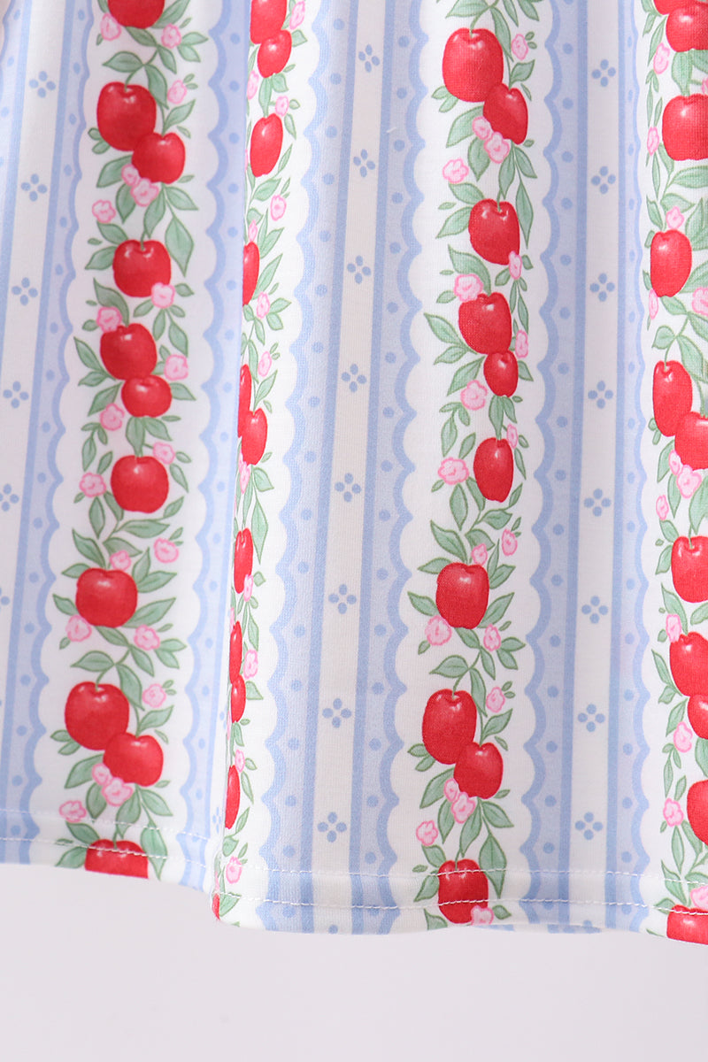 Girls Back to School Red Apple Applique Ruffle Shorts Set