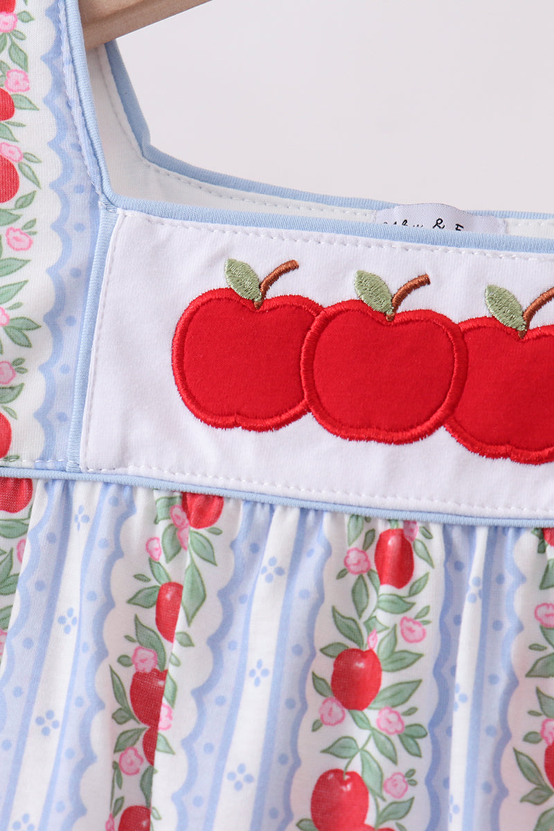 Girls Back to School Red Apple Applique Ruffle Shorts Set