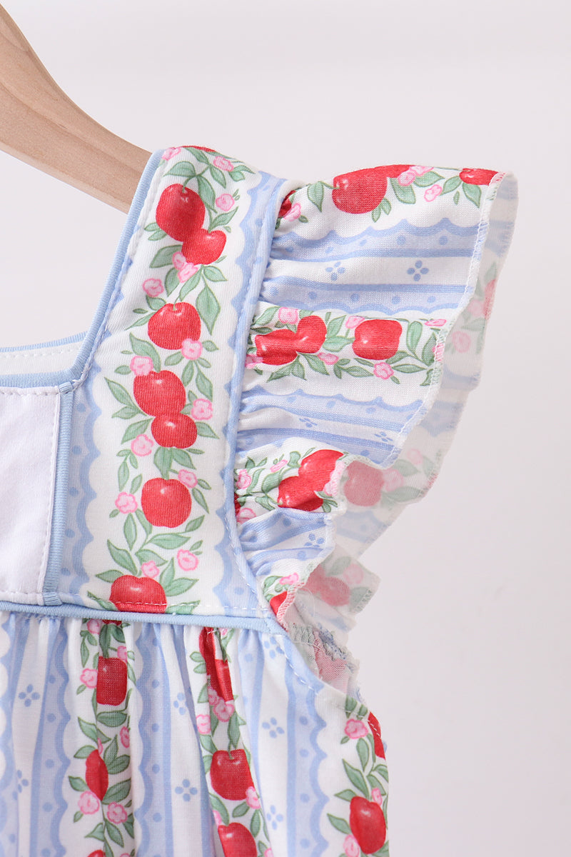 Girls Back to School Red Apple Applique Ruffle Shorts Set