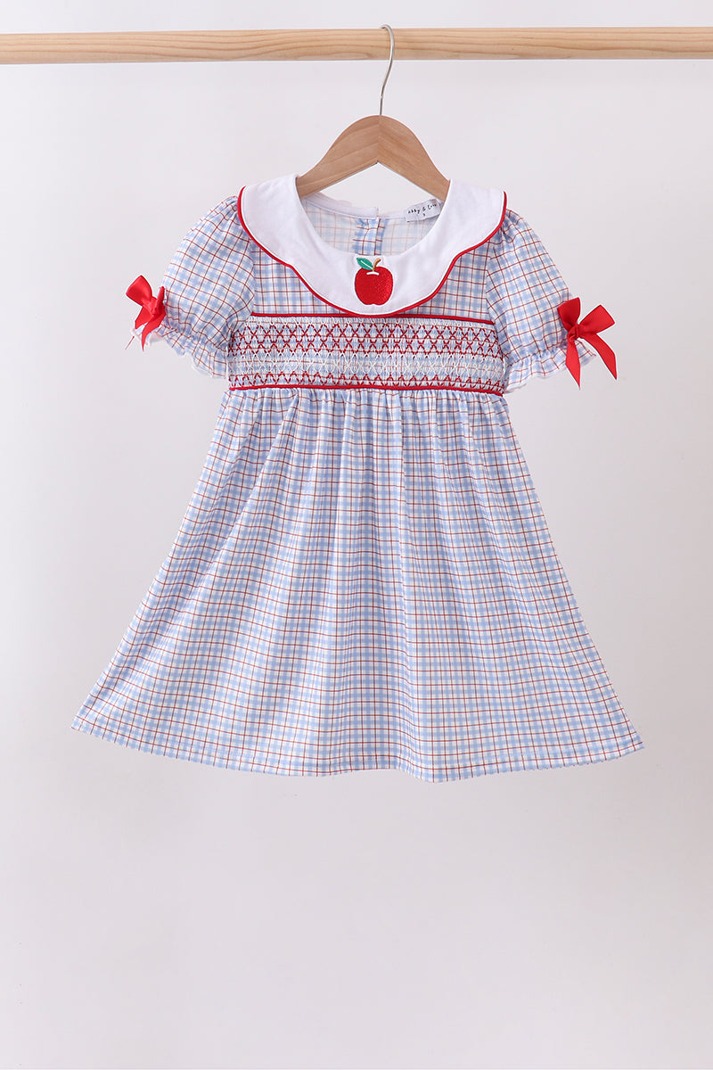 Girls Apple Smocked Plaid Dress