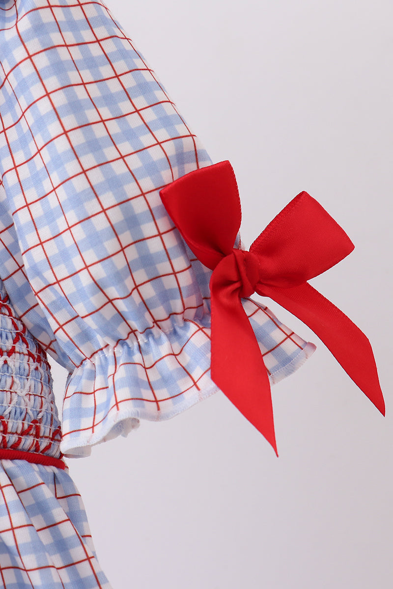 Girls Apple Smocked Plaid Dress