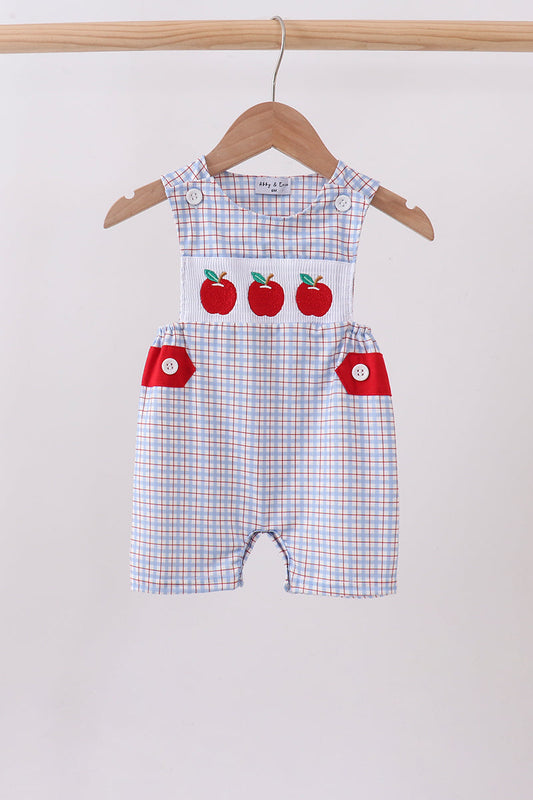 Baby Boys Blue Apple Embroidered Plaid Jon Jon
