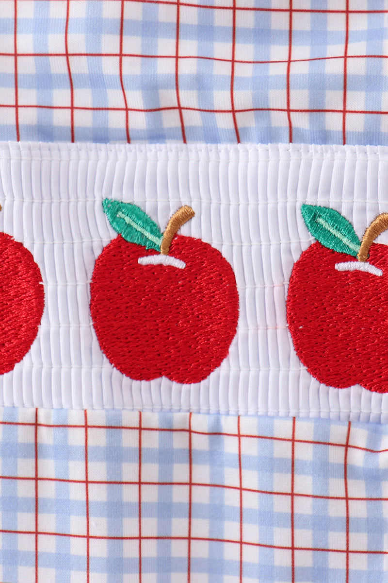 Baby Boys Blue Apple Embroidered Plaid Jon Jon