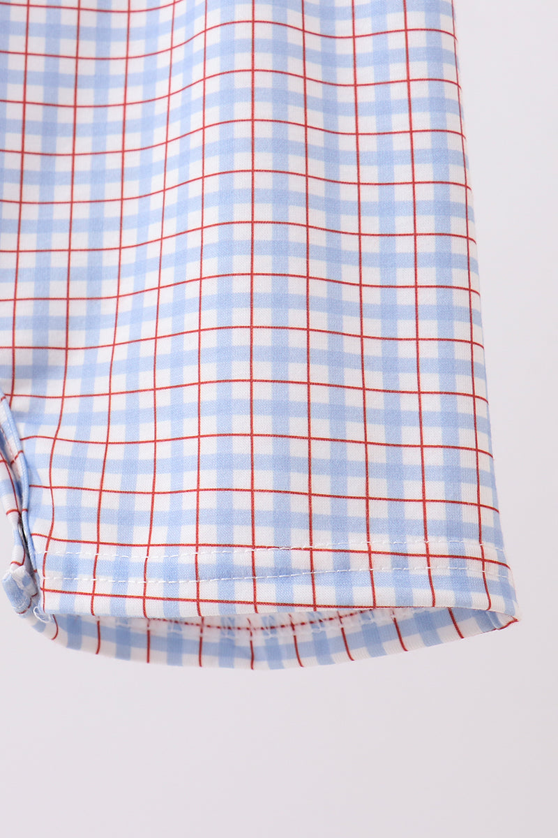 Baby Boys Blue Apple Embroidered Plaid Jon Jon