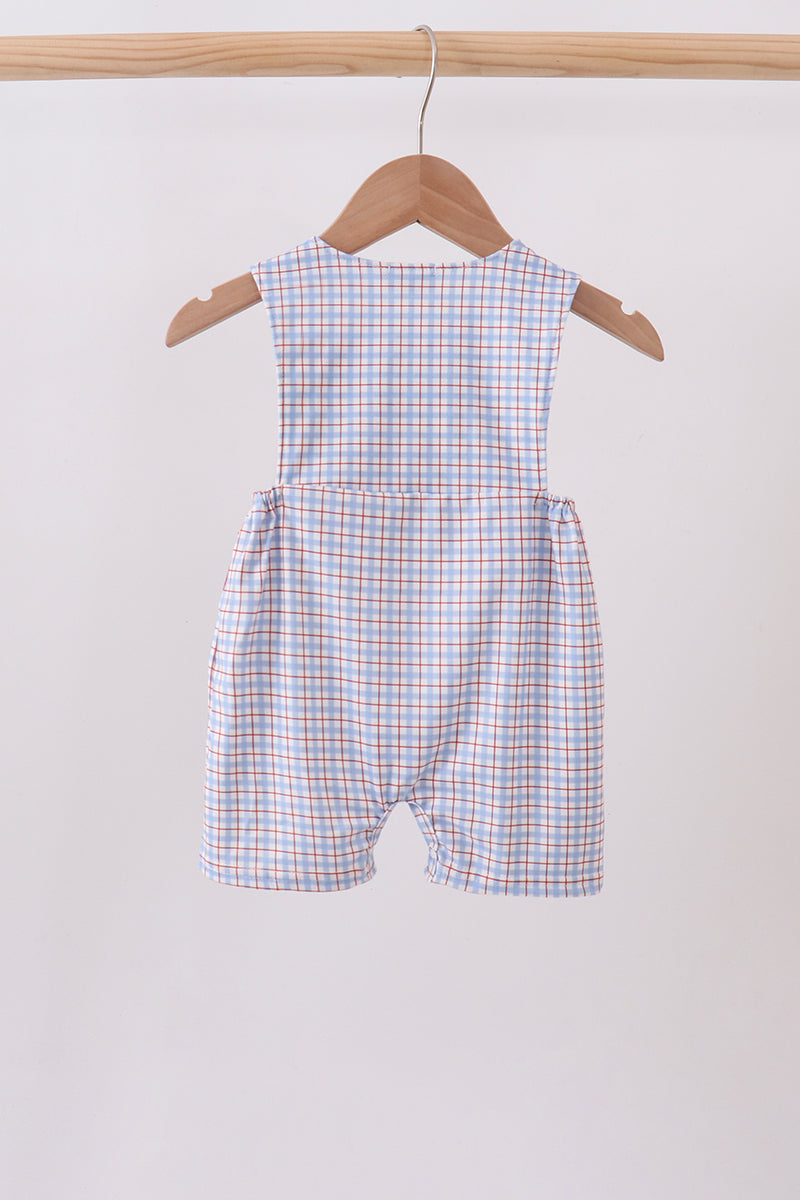 Baby Boys Blue Apple Embroidered Plaid Jon Jon