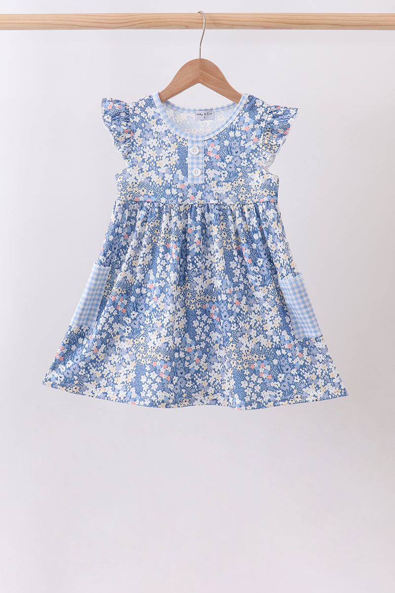 Girls Cottage Blue Floral Print Dress