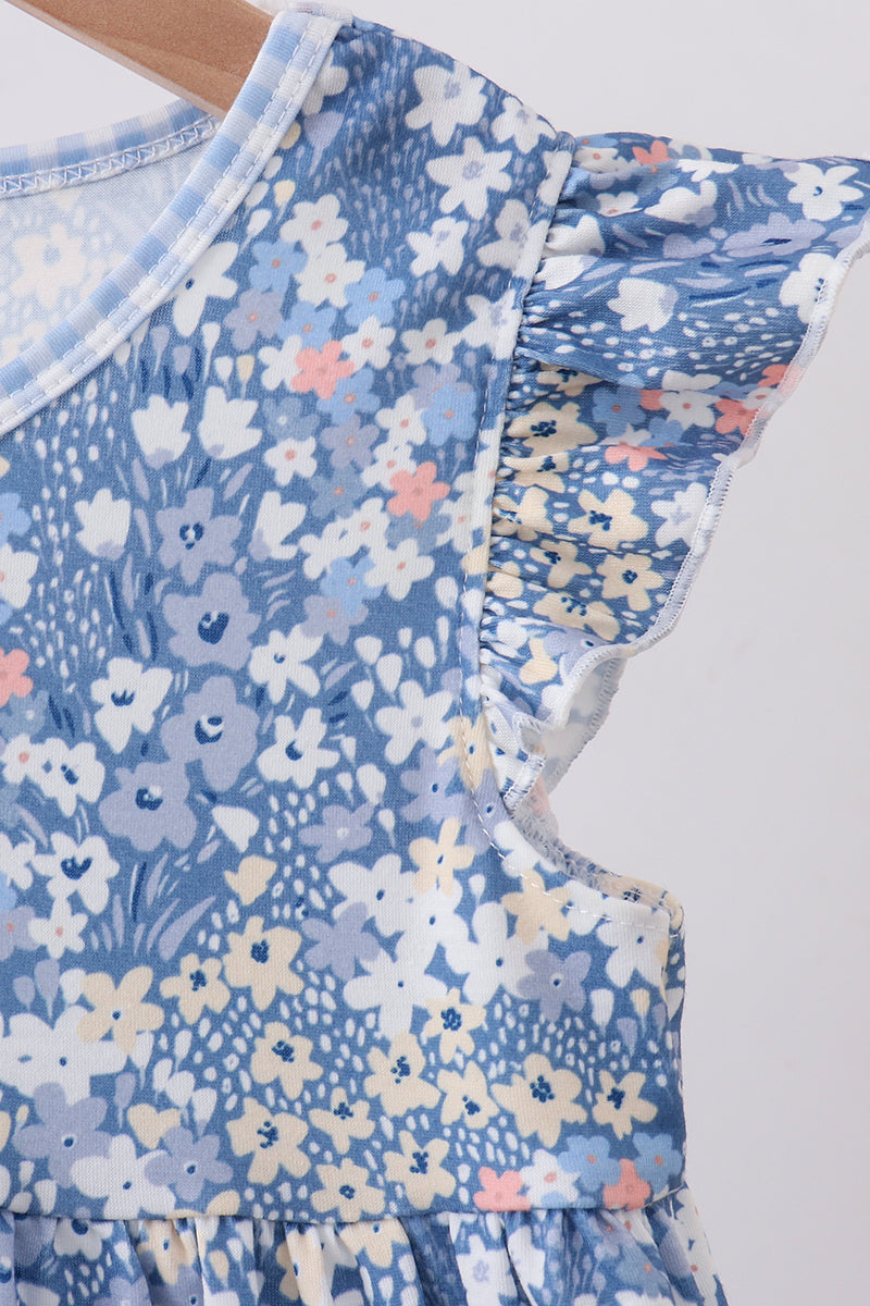 Girls Cottage Blue Floral Print Dress