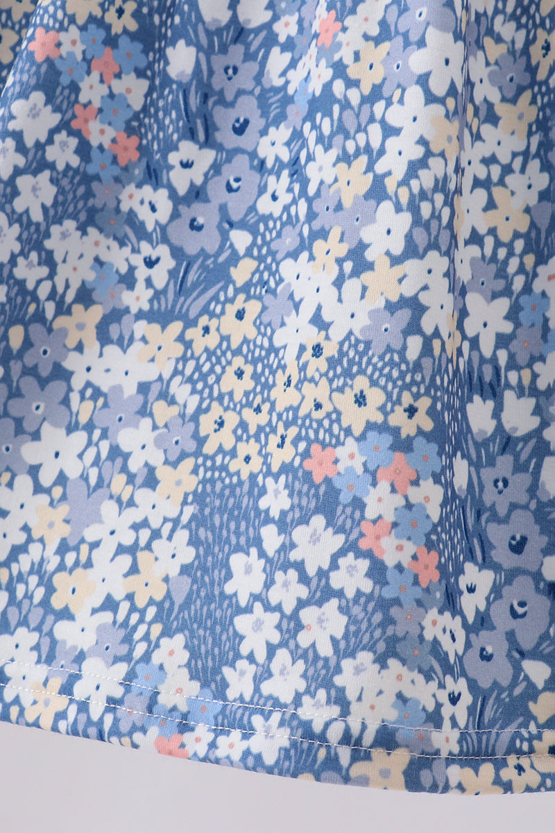 Girls Cottage Blue Floral Print Dress