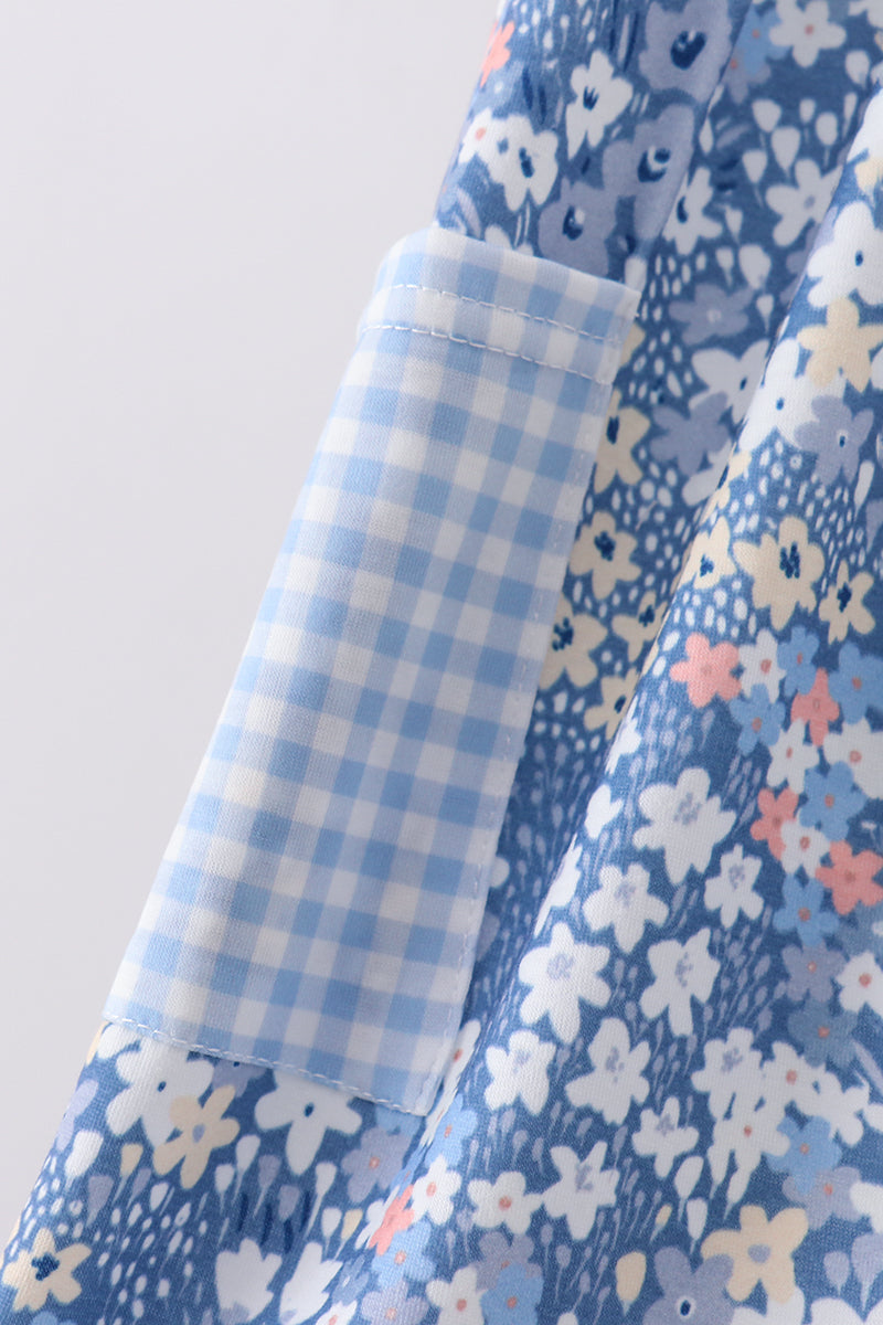 Girls Cottage Blue Floral Print Dress