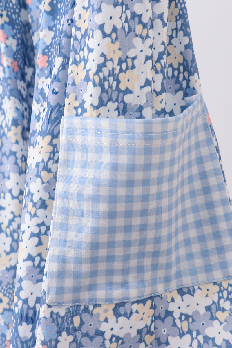 Girls Cottage Blue Floral Print Dress