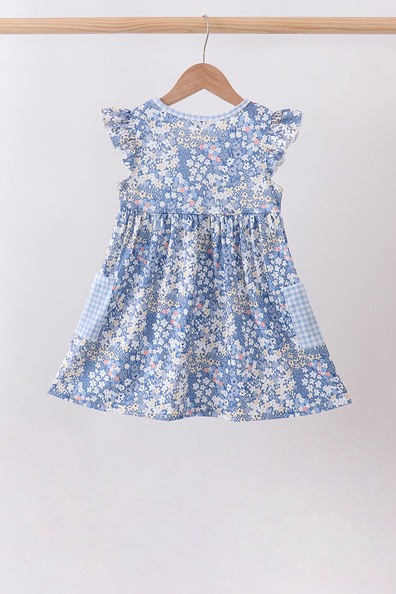 Girls Cottage Blue Floral Print Dress