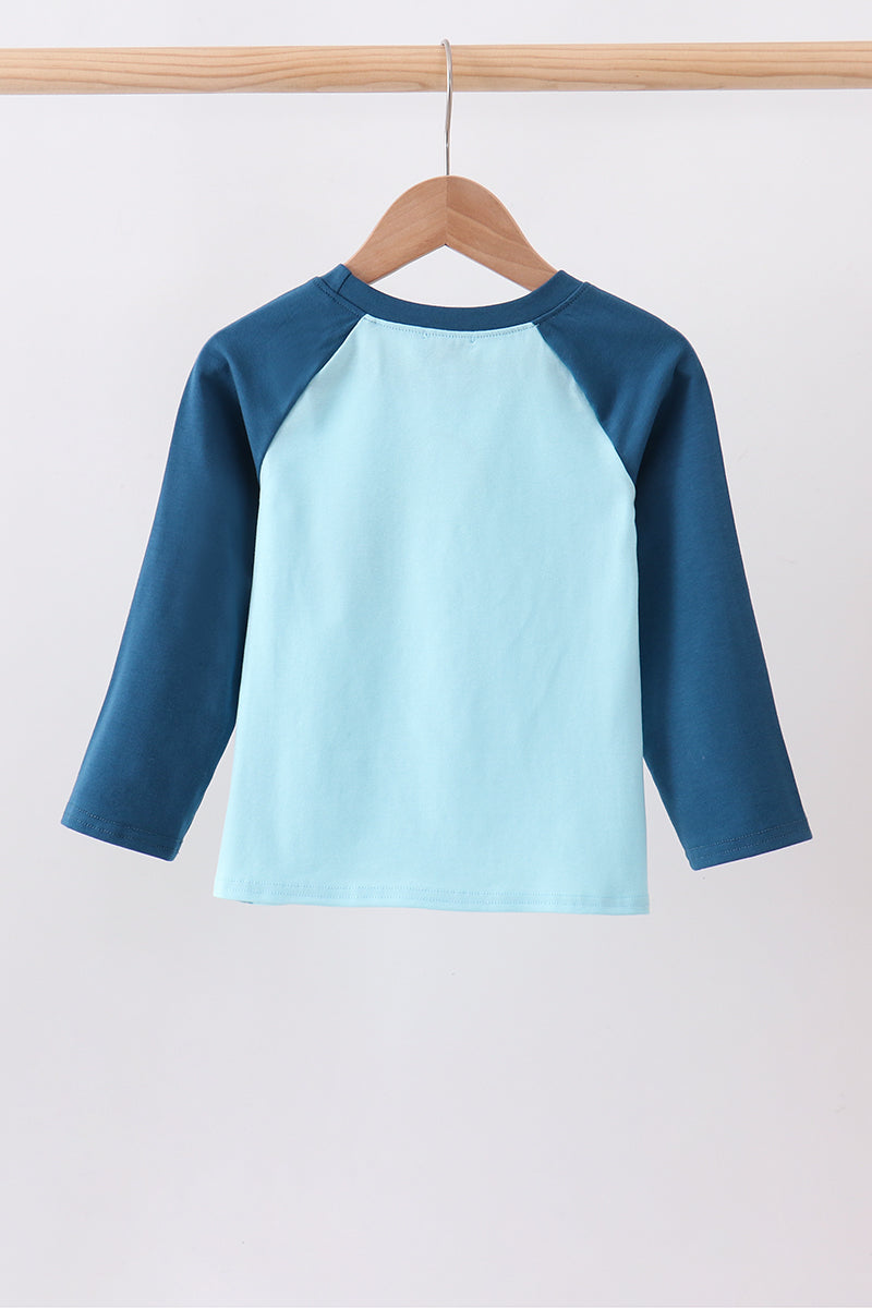 Boys Teal Apple Embroidered Raglan Shirt