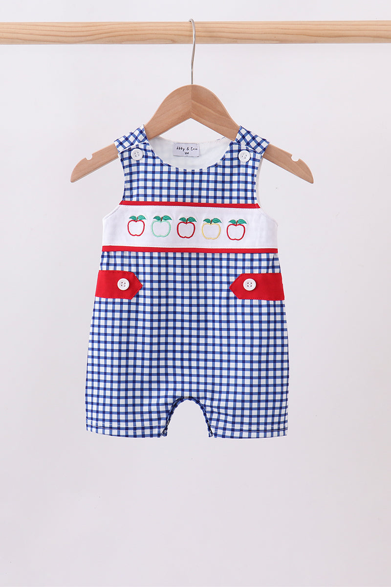 Baby Boys Navy Apple Embroidered Gingham Jon Jon