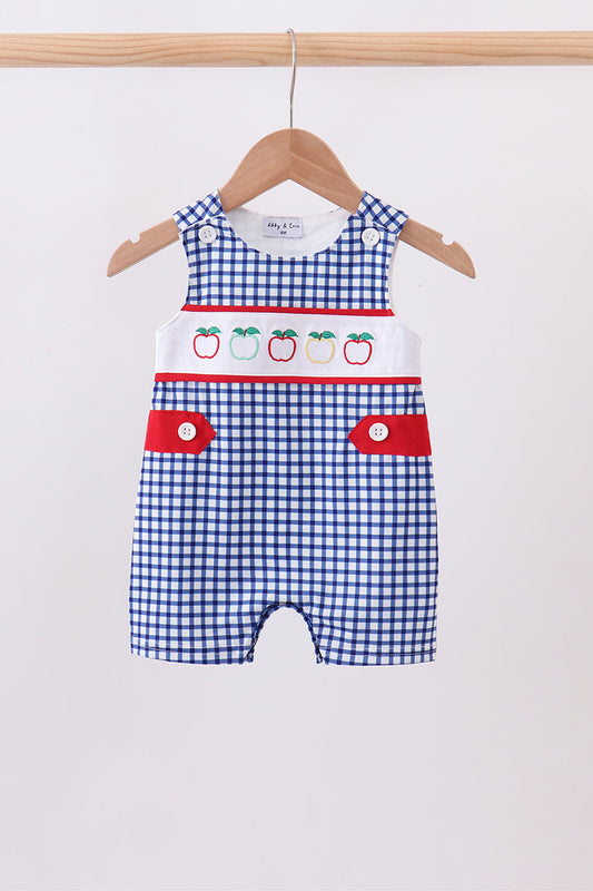 Baby Boys Navy Apple Embroidered Gingham Jon Jon