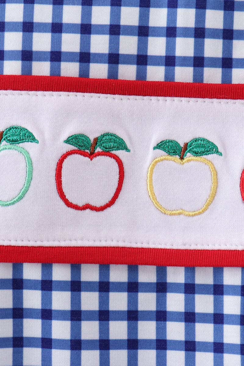 Baby Boys Navy Apple Embroidered Gingham Jon Jon