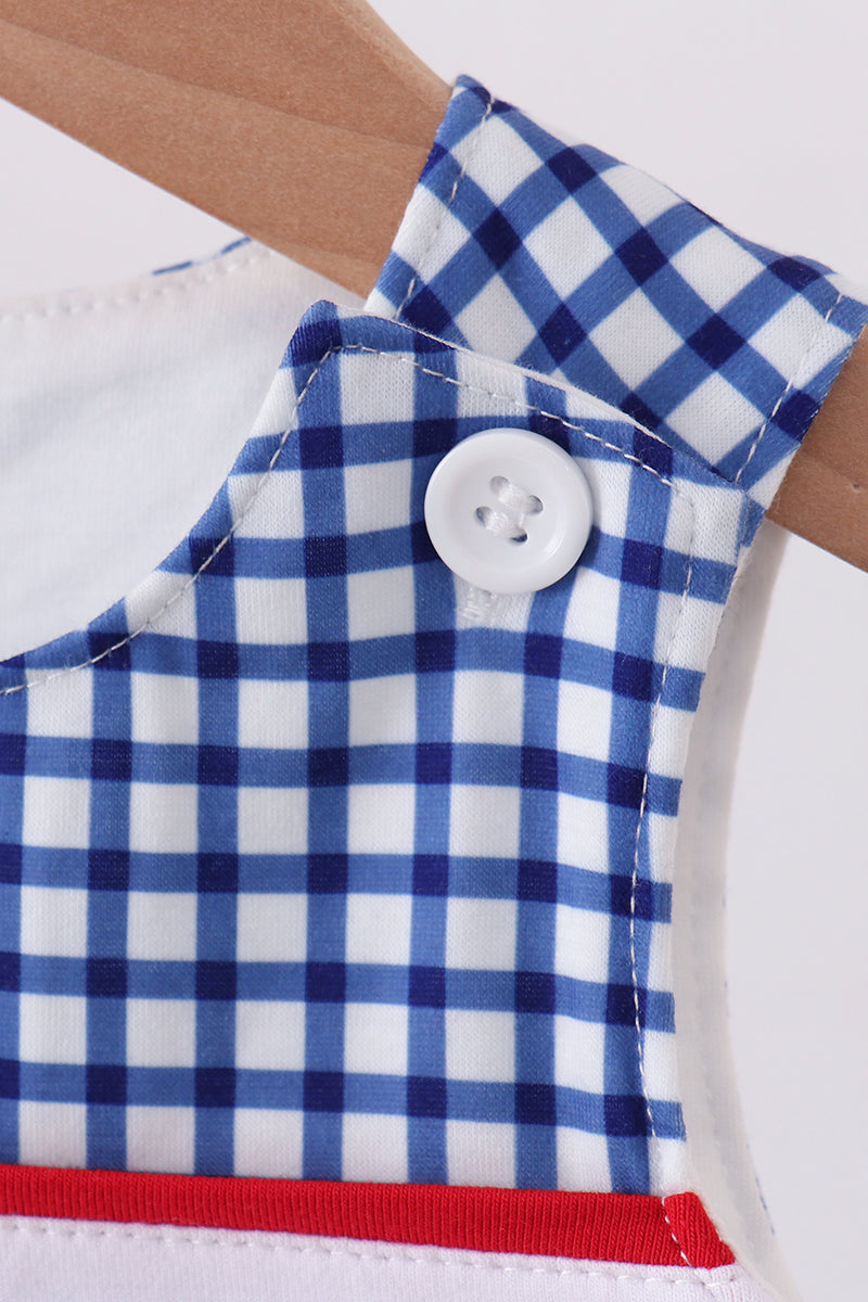 Baby Boys Navy Apple Embroidered Gingham Jon Jon