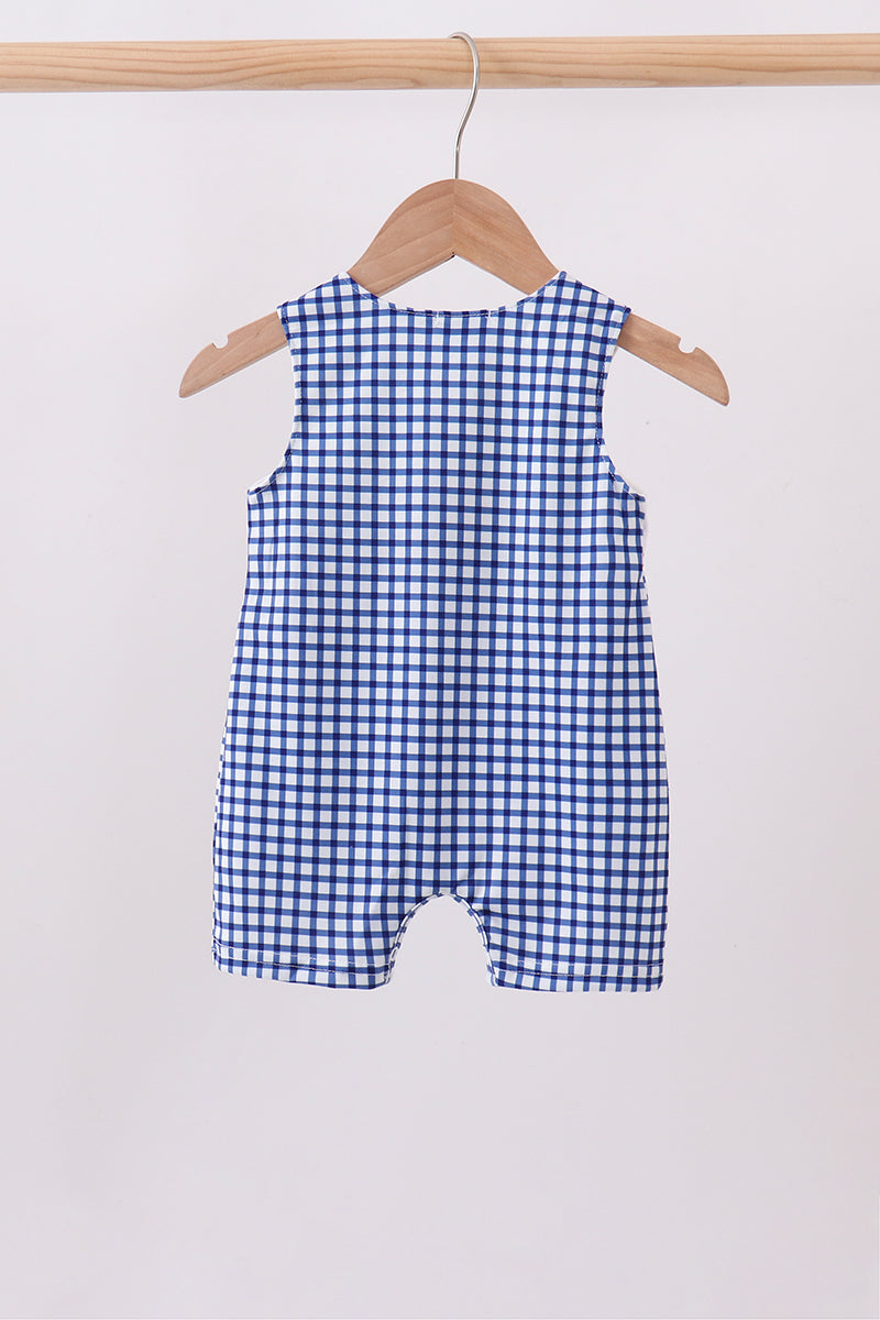Baby Boys Navy Apple Embroidered Gingham Jon Jon