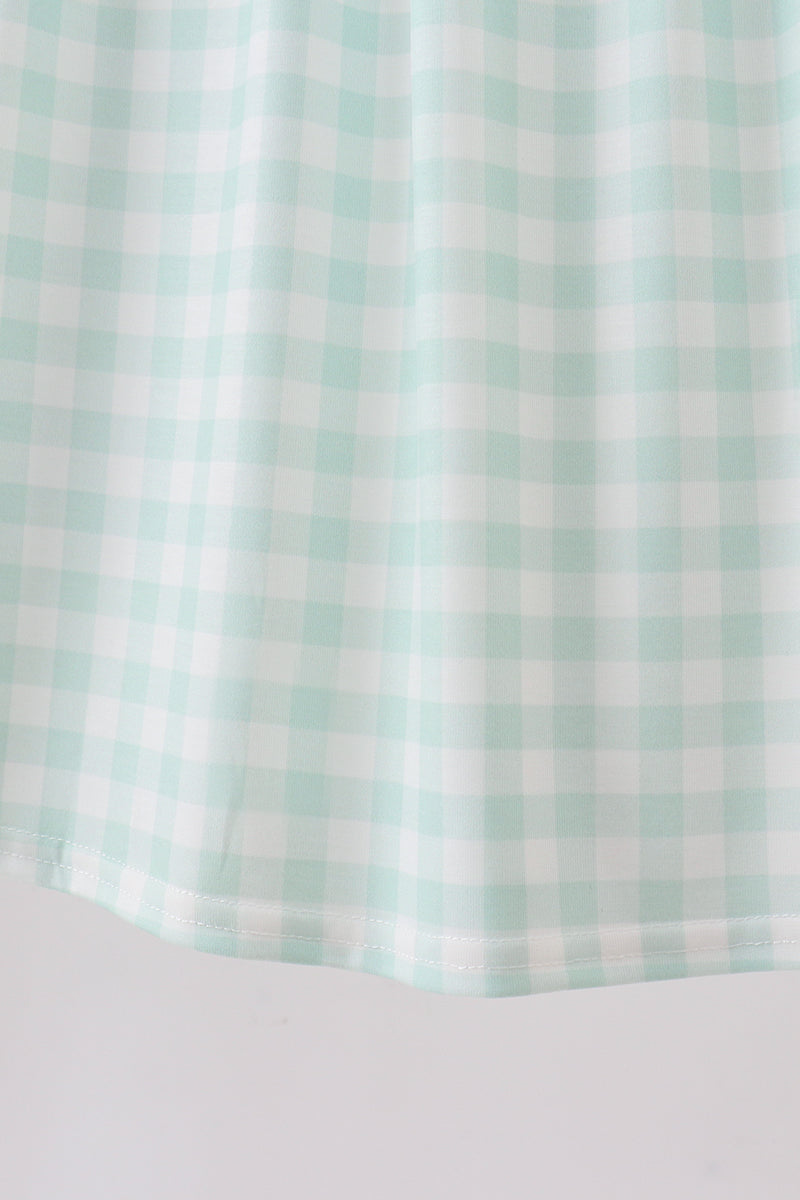 Girls Green Football French Knot Gingham Ruffle Dress