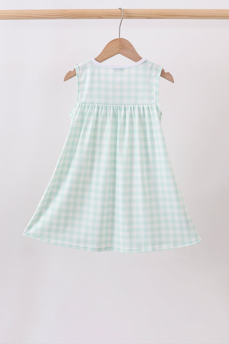 Girls Green Football French Knot Gingham Ruffle Dress