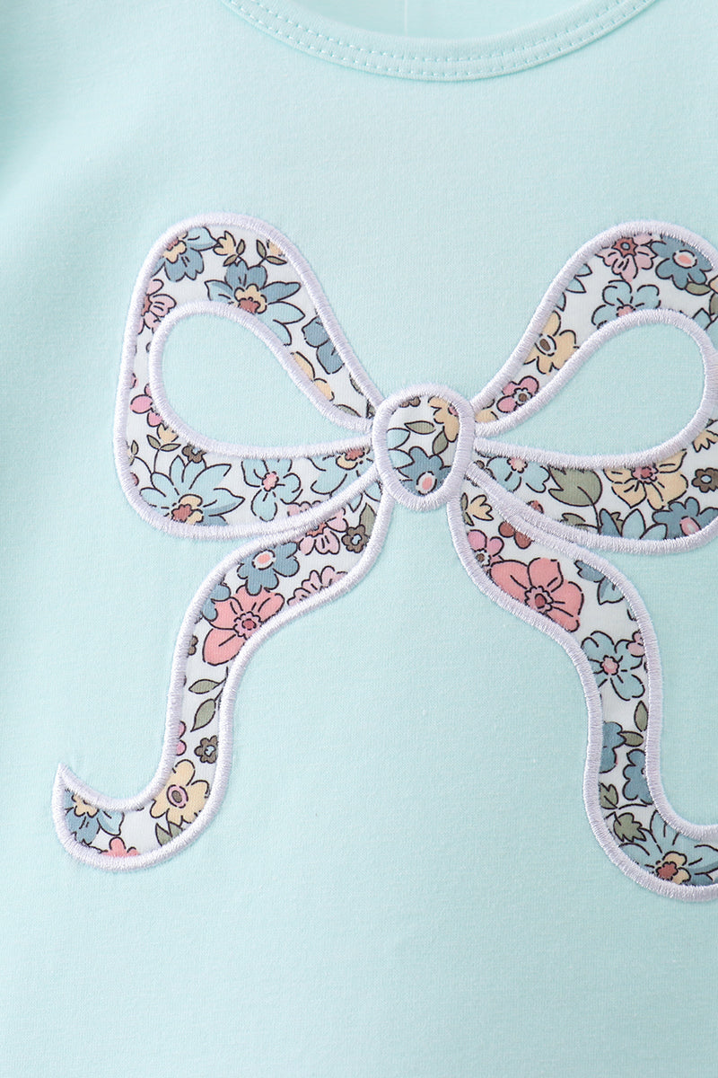 Girls Blue Floral Bow Applique Bloomer Set