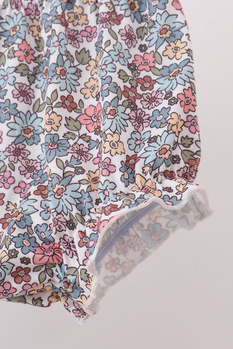 Girls Blue Floral Bow Applique Bloomer Set