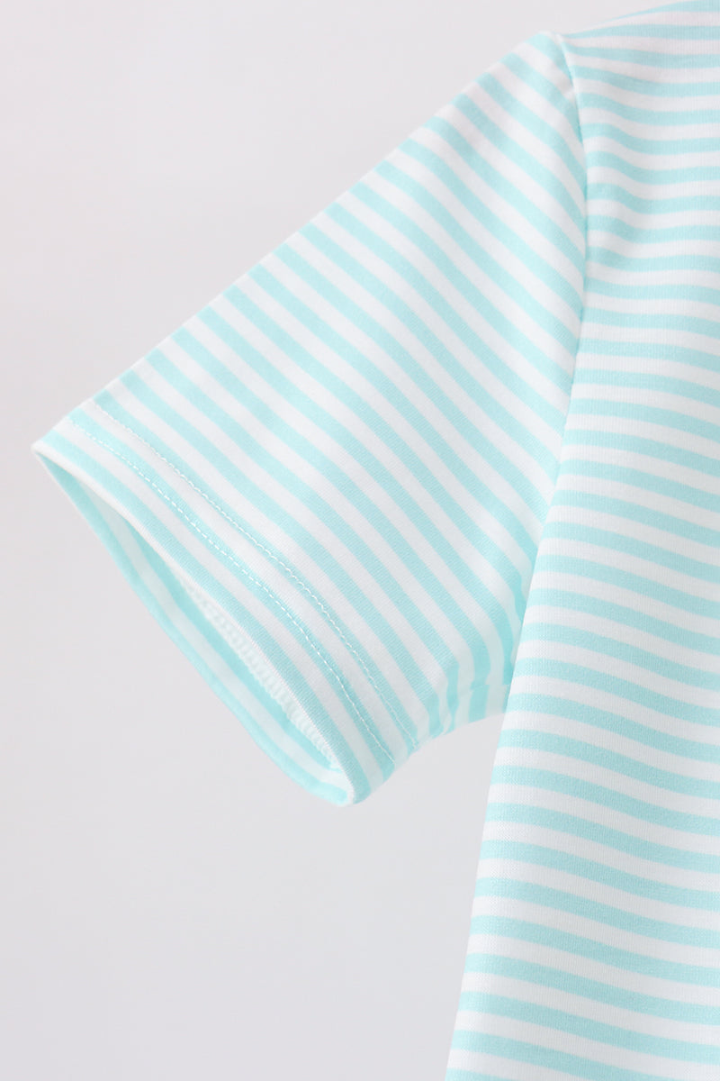 Boys Blue Tool Embroidery Stripe Polo Shirt