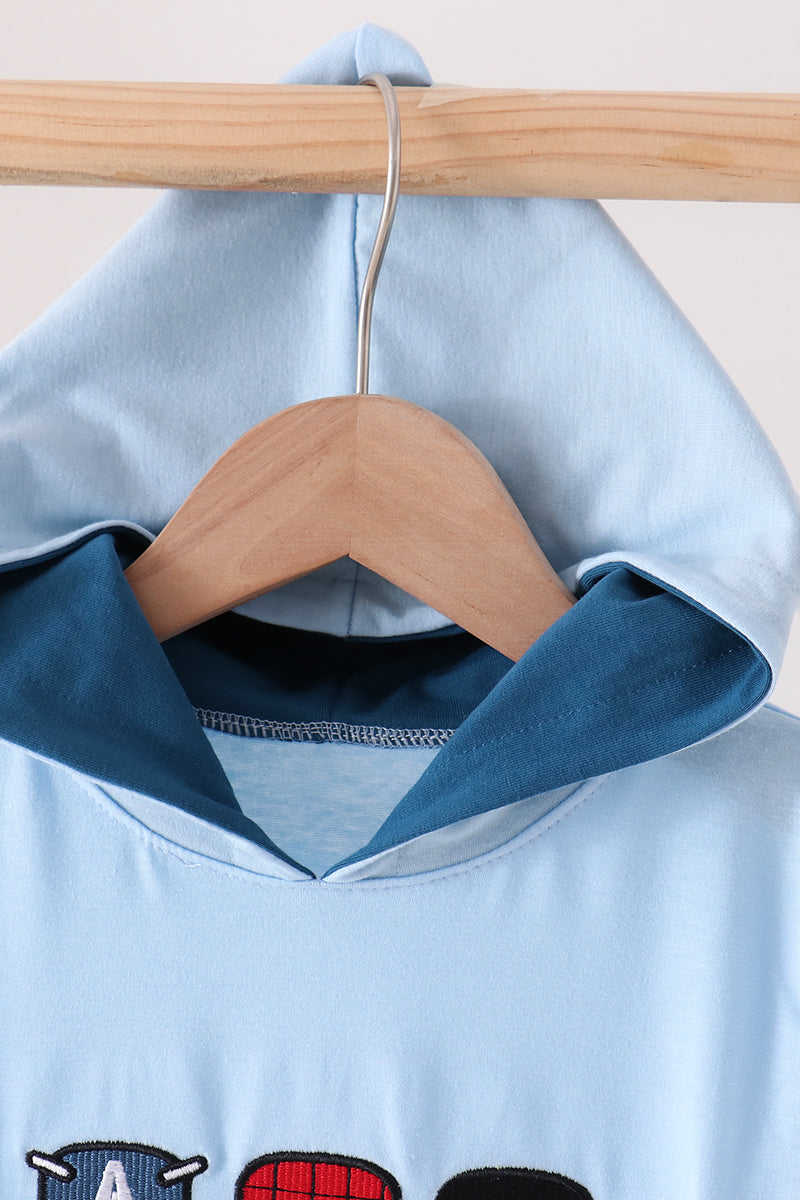 Boys Blue Superhero Character Embroidery Hoodie