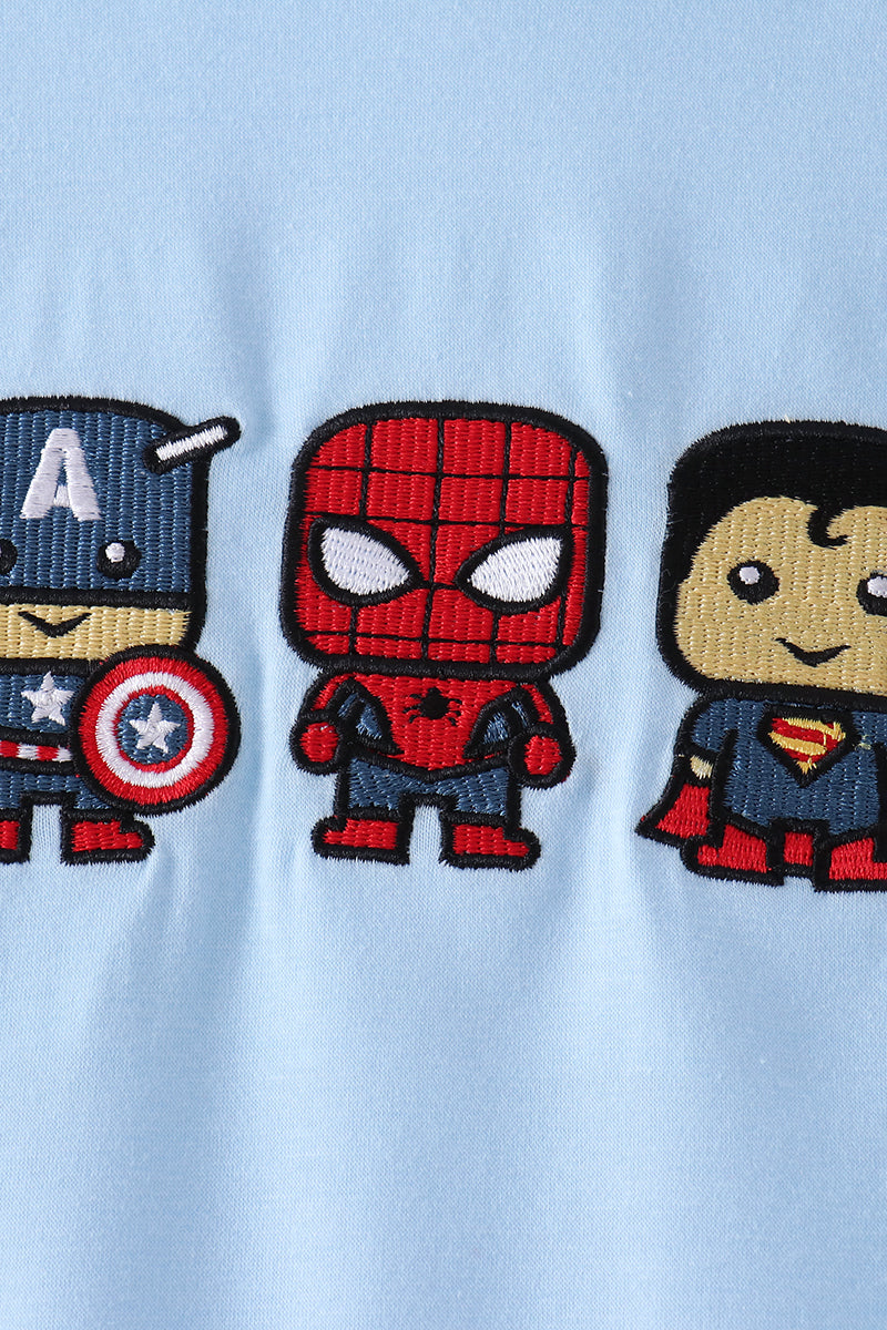 Boys Blue Superhero Character Embroidery Hoodie