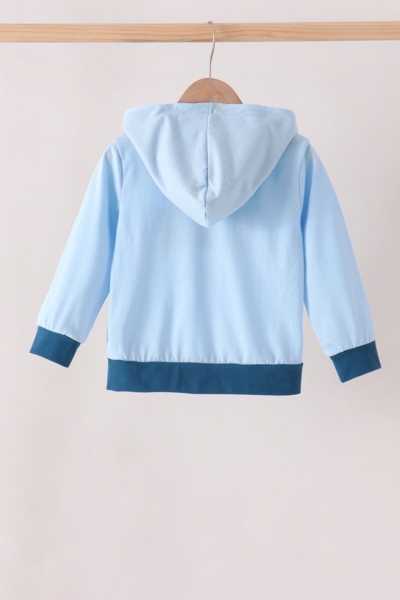 Boys Blue Superhero Character Embroidery Hoodie