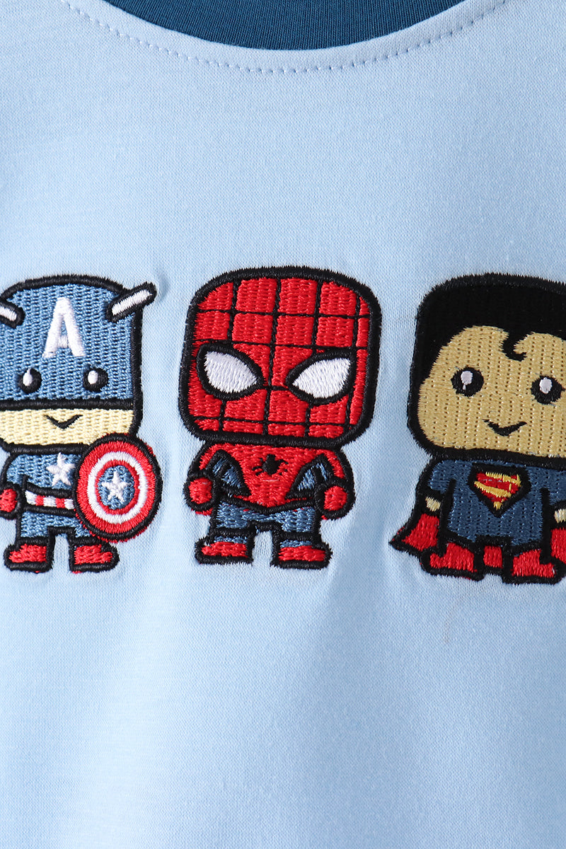 Baby Boy Blue Superhero Character Embroidery Bubble