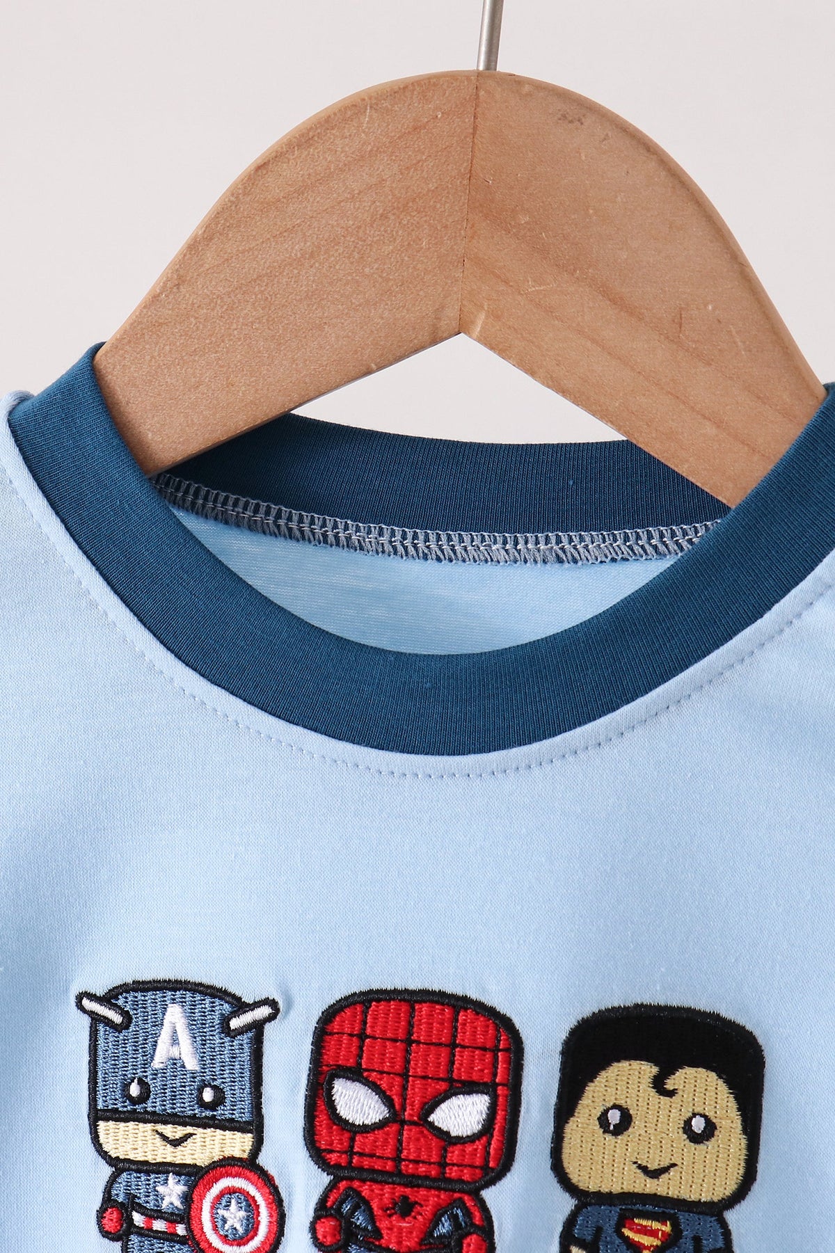 Baby Boy Blue Superhero Character Embroidery Bubble