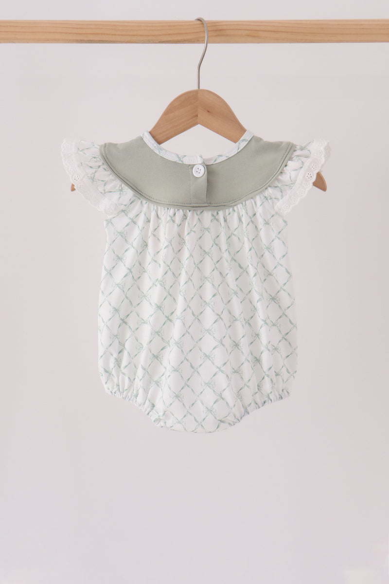 Baby Girl Sage Pumpkin Embroidery Ruffle Bubble