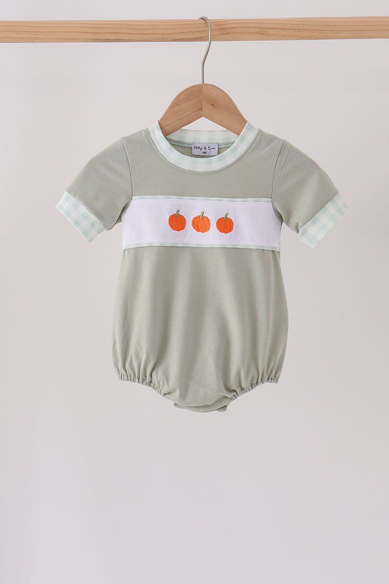 Baby Boy Sage Pumpkin Embroidery Bubble