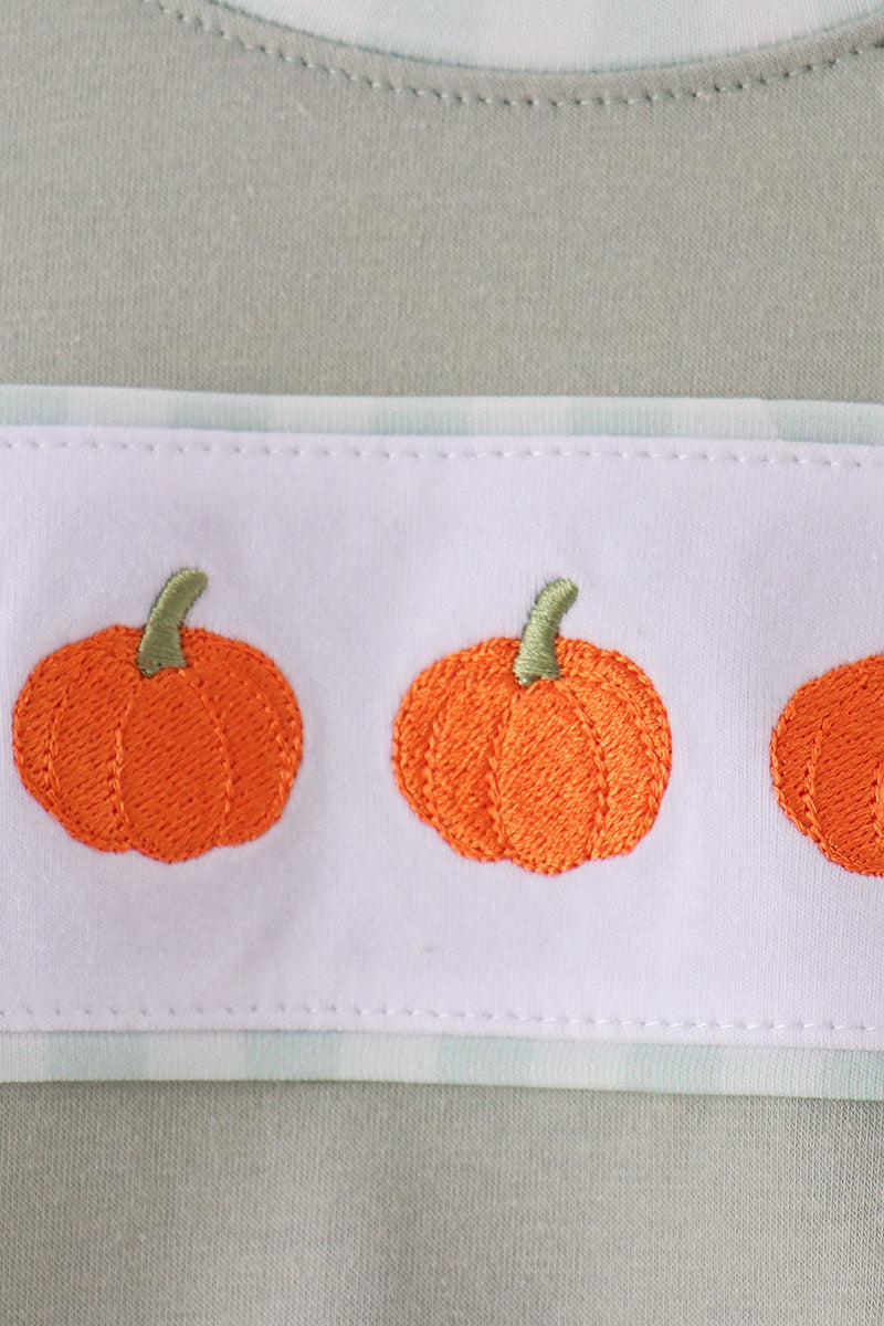 Baby Boy Sage Pumpkin Embroidery Bubble