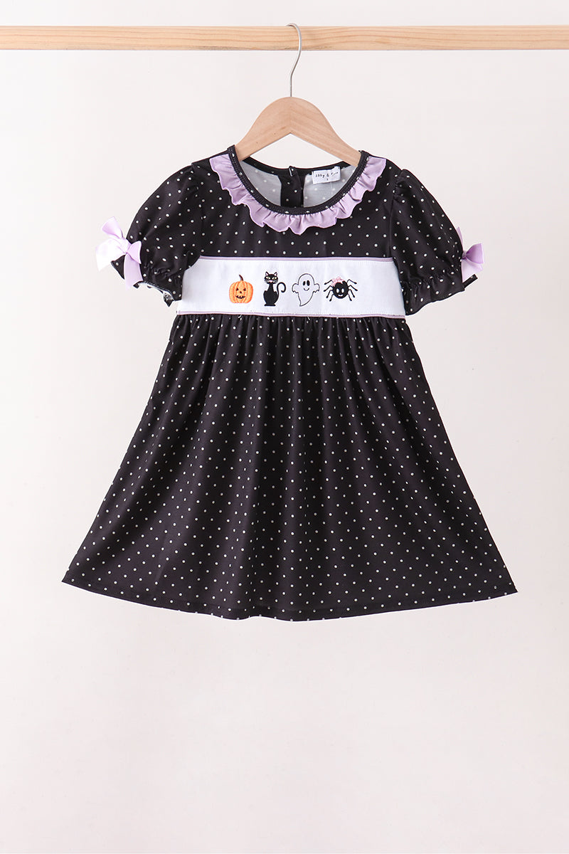Girls Black Ghost Spider Embroidery Ruffle Dress